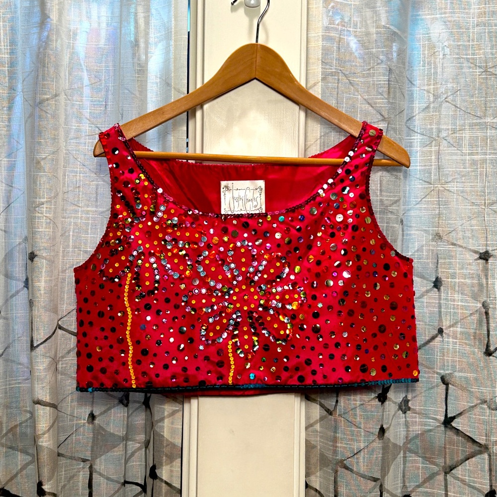 Vintage taffeta sequin loose fitting tank top. Justin Charles